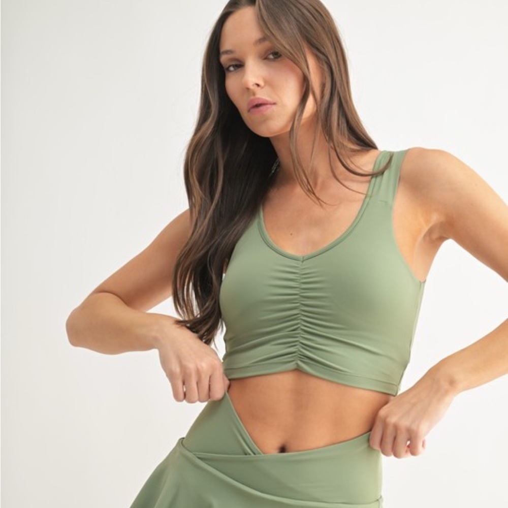 Mono B Green Ruched Crop Top